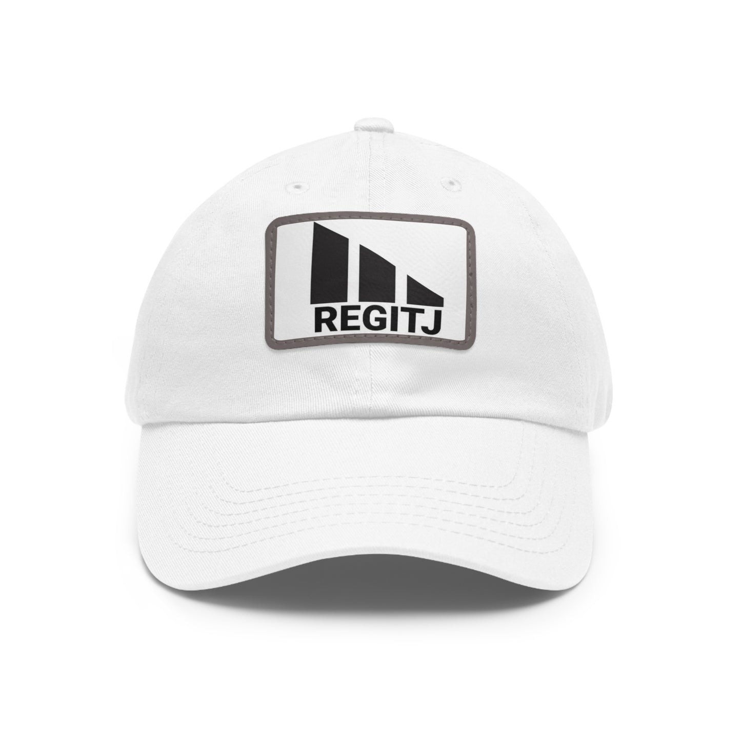 Dad Hat with Leather Patch (Rectangle) White Grey patch Rectangle One size