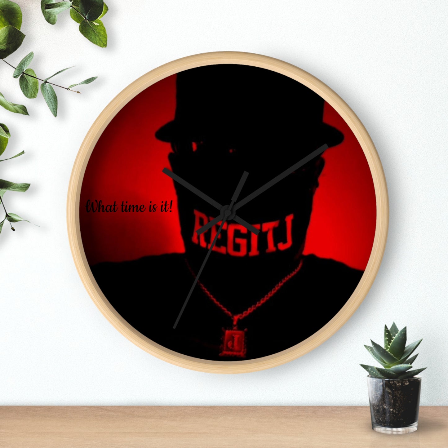 REGITJ Face Boys Wall Clock Wooden Black 10"