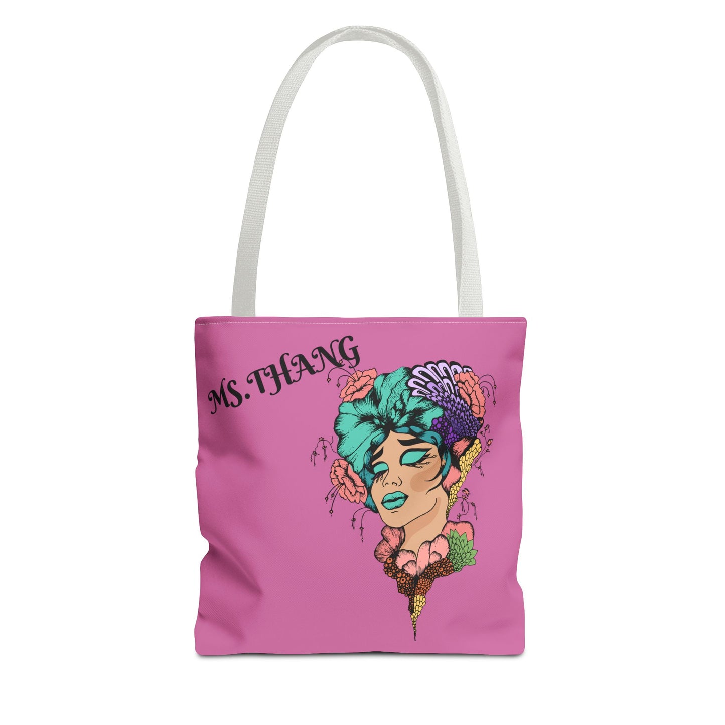 Ms.Thang - Tote Bag for Women, Trendy Floral Art Tote, Unique Gift for Her, Stylish Reusable Bag, Ms. Thang Design 13" × 13'' White