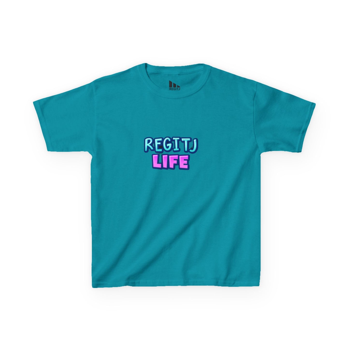 Kids Graphic Tee - Fun REGITJ LIFE Shirt, Casual Kids Wear, Birthday Gift, Unique Summer Apparel, Playdate Outfit Tropical Blue