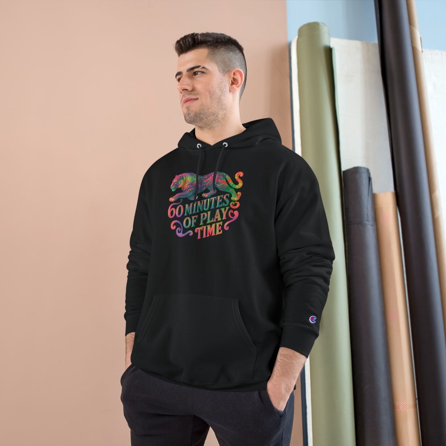 Hoodie — '60 Minutes of Play Time' Colorful Cat Graphic Hoodie