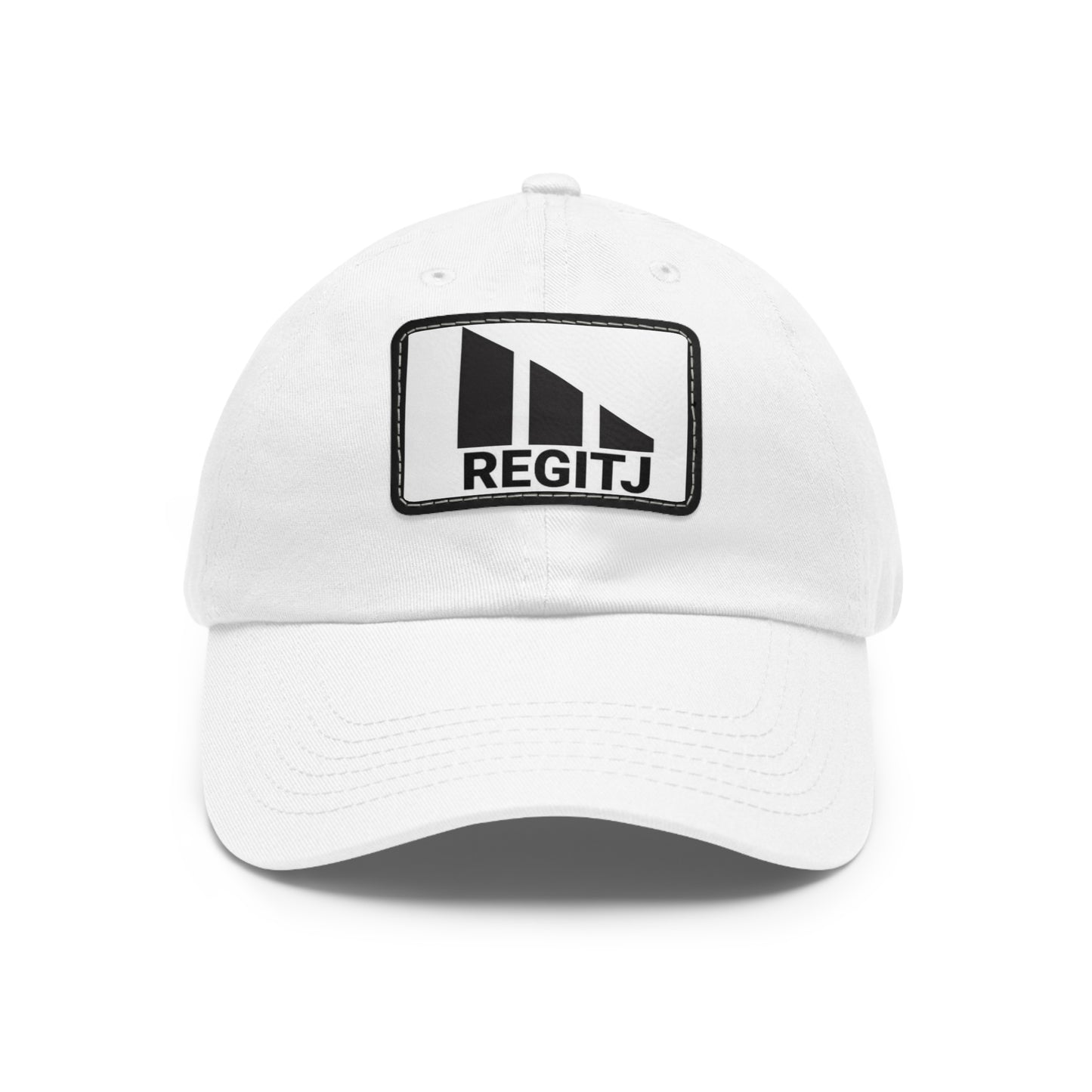 Dad Hat with Leather Patch (Rectangle) White Black patch Rectangle One size