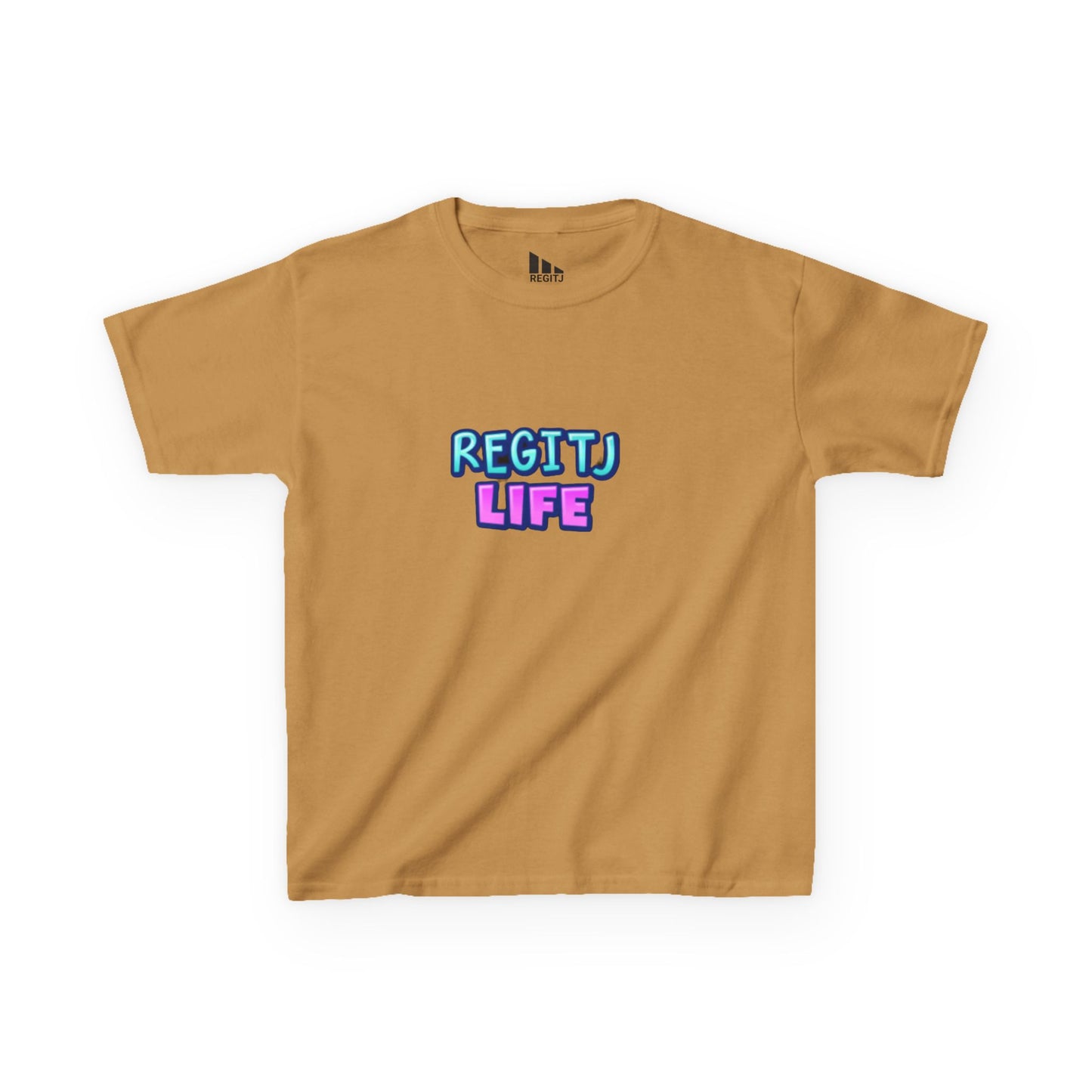 Kids Graphic Tee - Fun REGITJ LIFE Shirt, Casual Kids Wear, Birthday Gift, Unique Summer Apparel, Playdate Outfit Old Gold XL