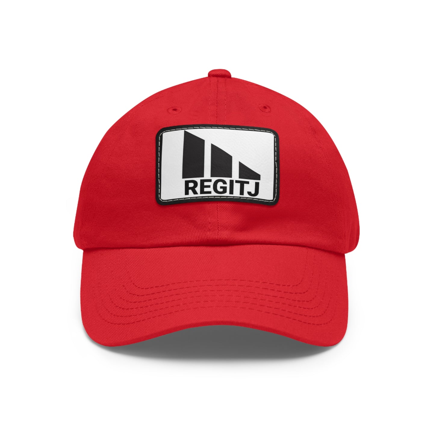 Dad Hat with Leather Patch (Rectangle) Red Black patch Rectangle One size
