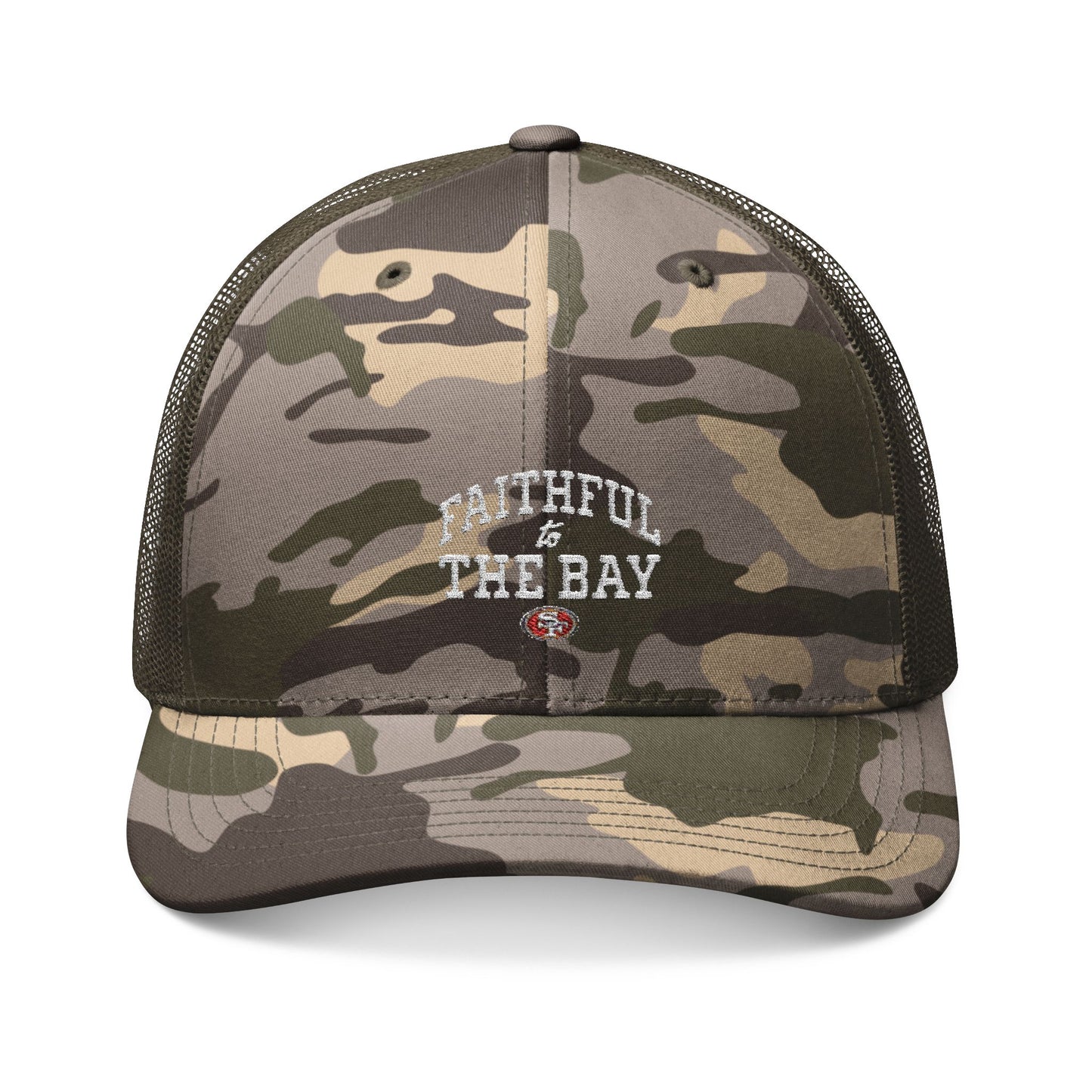 Faithful to the Bay Camouflage Trucker Hat, Outdoor Cap, Gift for Him, Hunting Accessory, Fishing Gear, Casual Wear - REGITJ FASHION