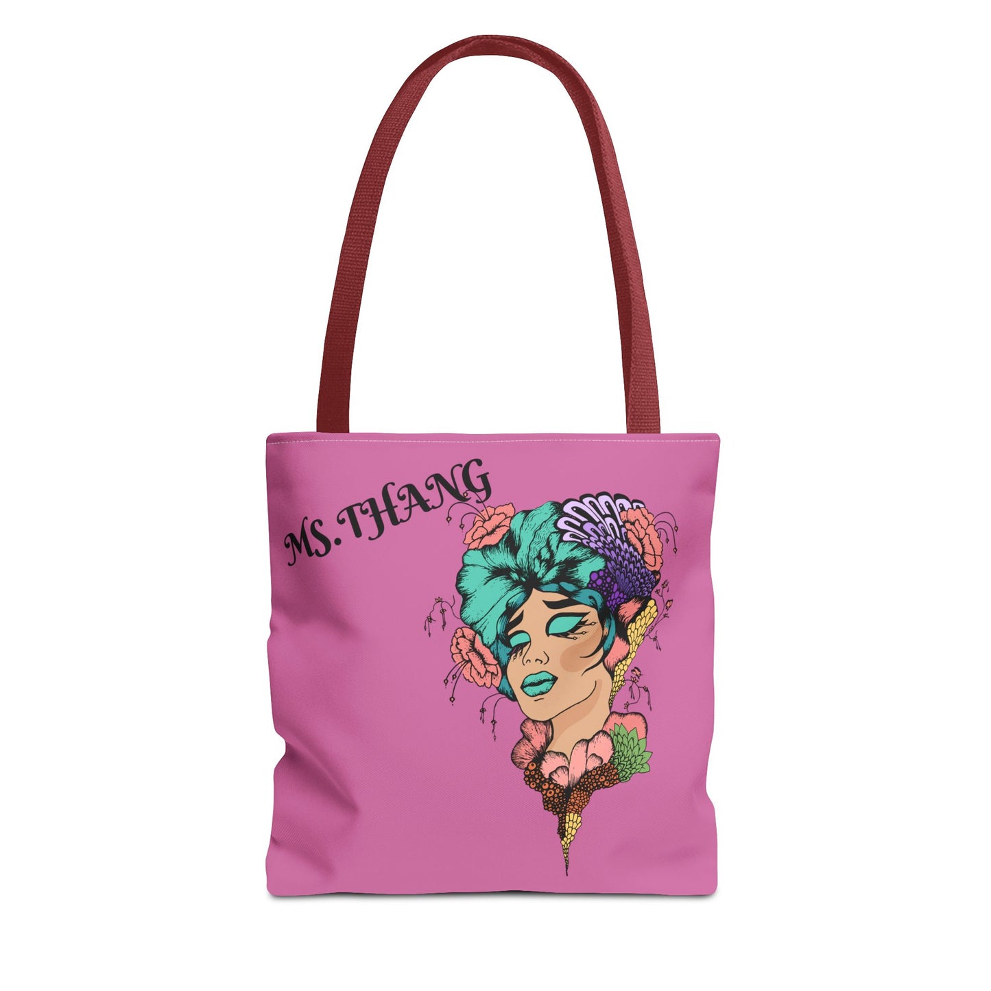Ms.Thang - Tote Bag for Women, Trendy Floral Art Tote, Unique Gift for Her, Stylish Reusable Bag, Ms. Thang Design 13" × 13'' Red
