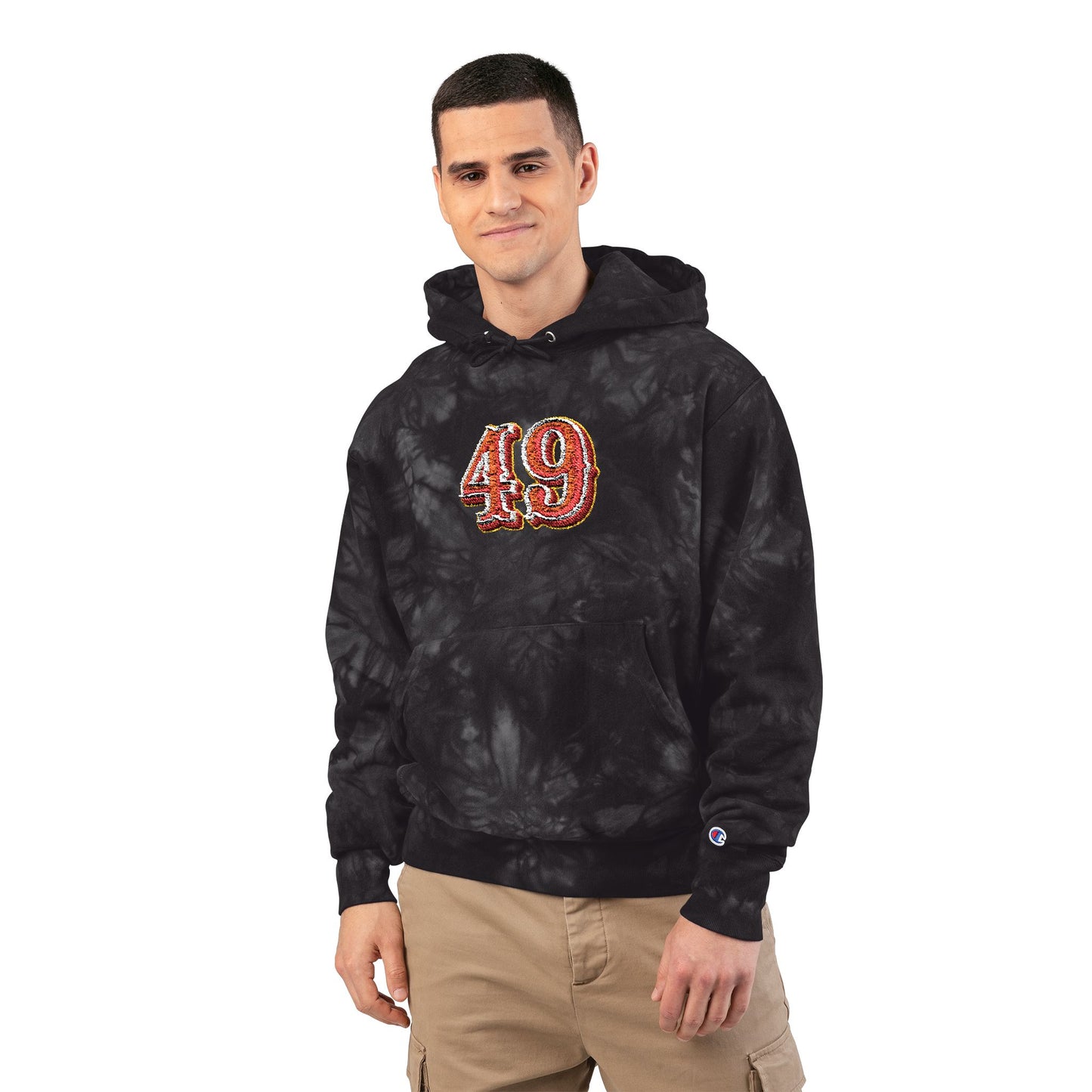 Tie-Dye Embroidered Hoodie — '49' Champion-Style Pullover - REGITJ FASHION 