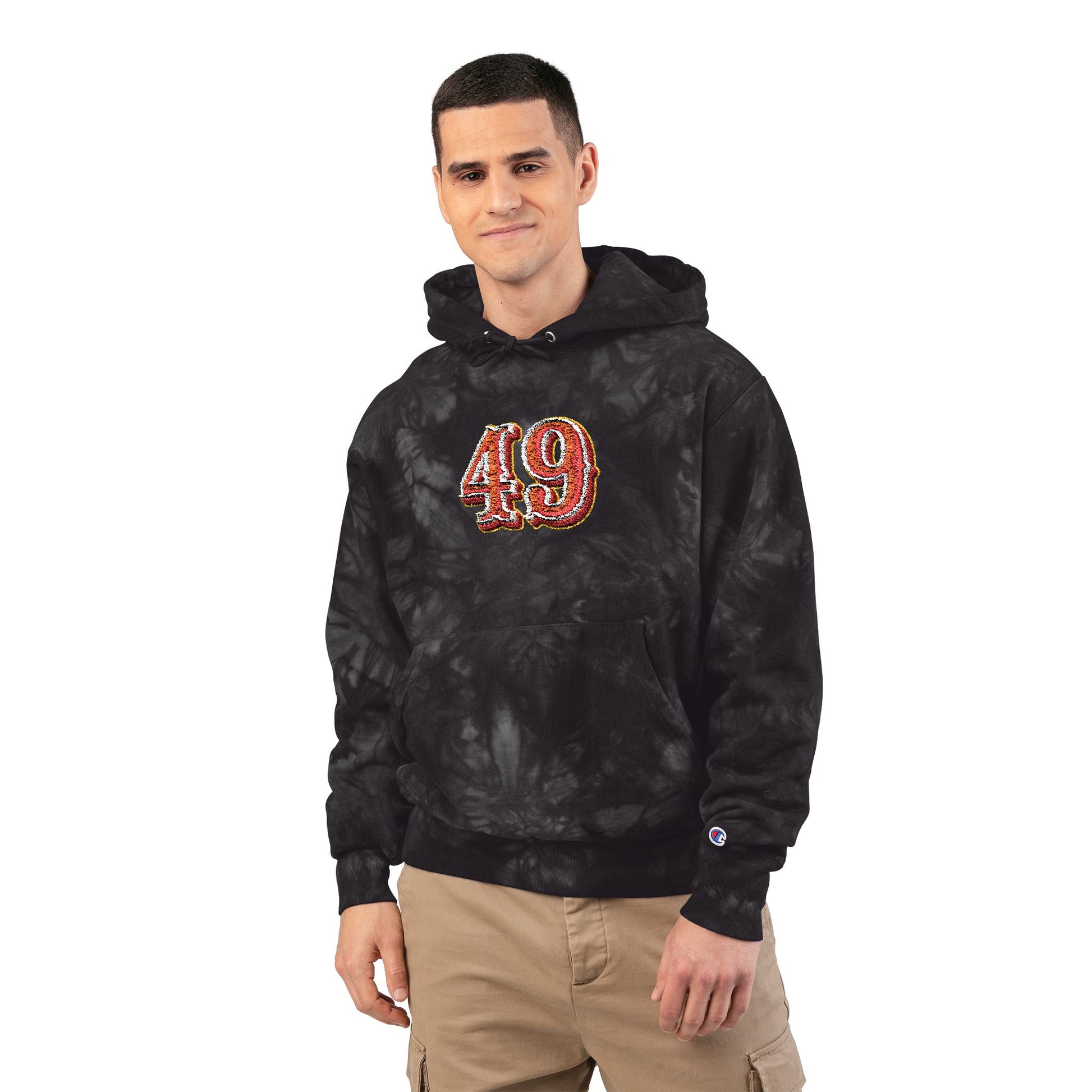 Tie-Dye Embroidered Hoodie — '49' Champion-Style Pullover - REGITJ FASHION 