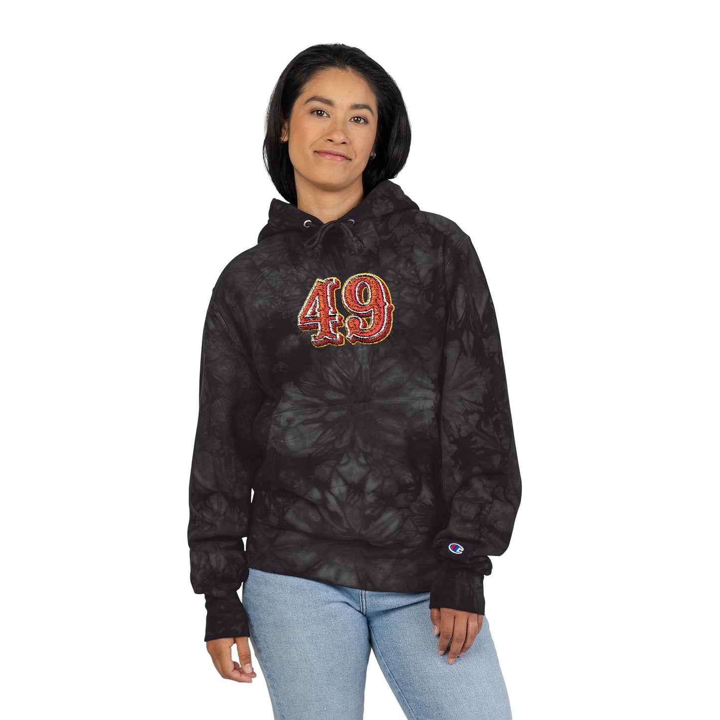 Tie-Dye Embroidered Hoodie — '49' Champion-Style Pullover - REGITJ FASHION 