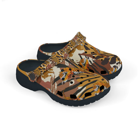 Wild Safari Kid's Clogs, Fun EVA Foam Shoes for Kids, Animal Print Summer Footwear, Comfortable Outdoor Sandals, Great for Playtime Black