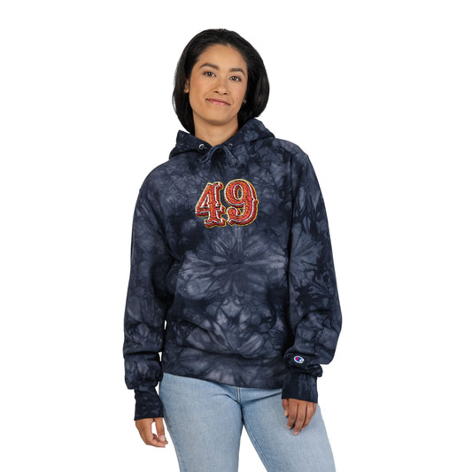 Tie-Dye Embroidered Hoodie — '49' Champion-Style Pullover - REGITJ FASHION 