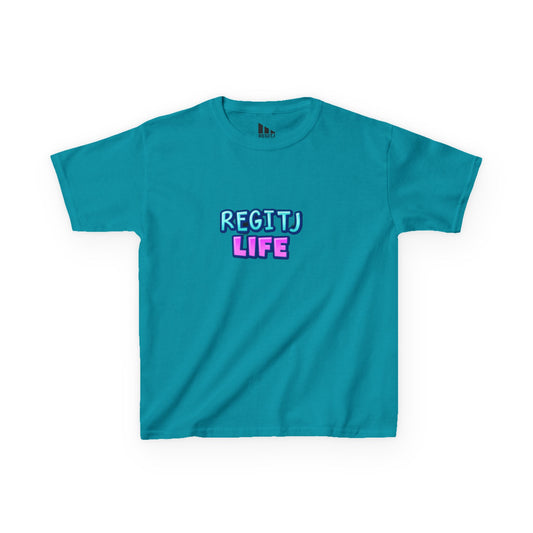 Kids Graphic Tee - Fun REGITJ LIFE Shirt, Casual Kids Wear, Birthday Gift, Unique Summer Apparel, Playdate Outfit Tropical Blue