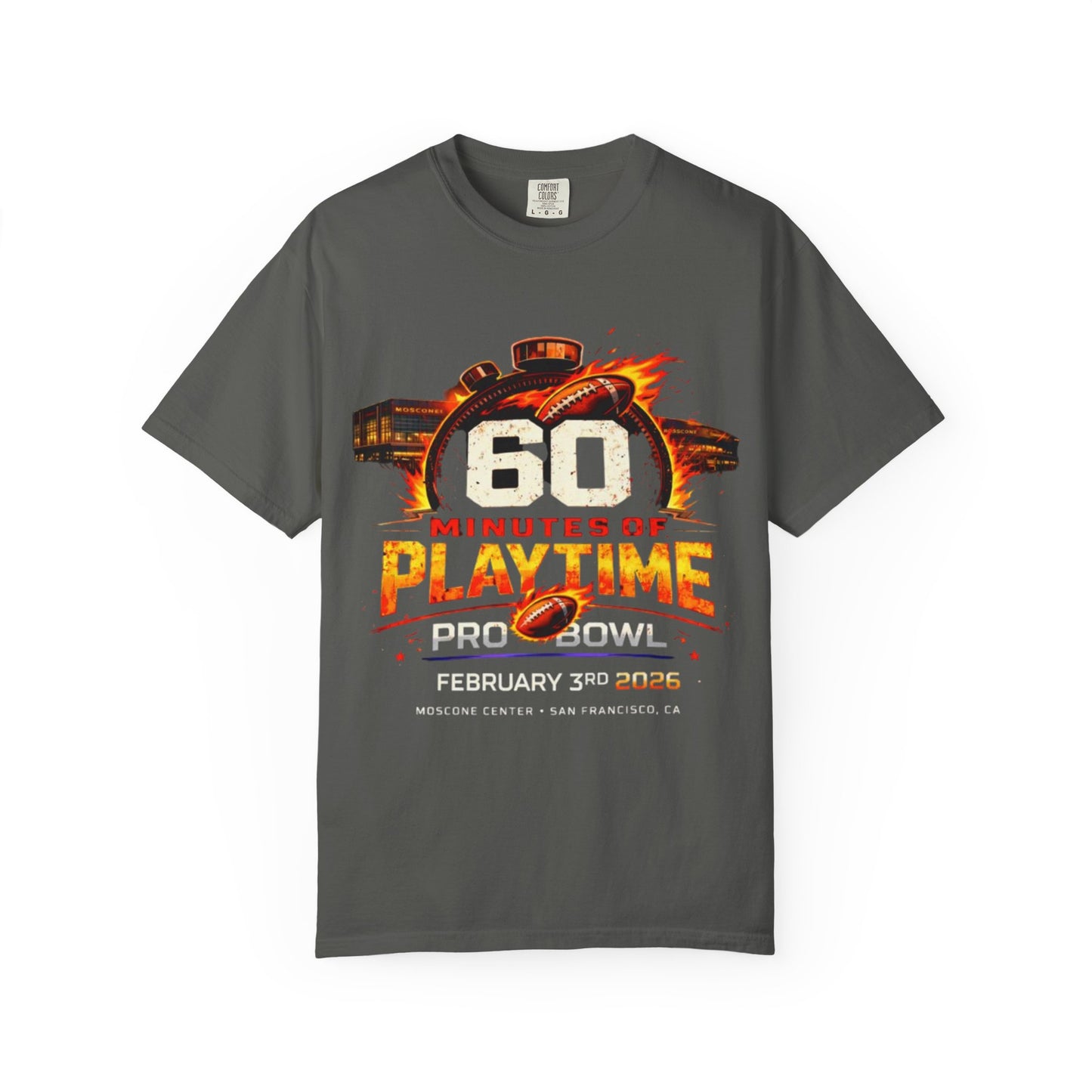 60 Minutes of Playtime Pro Bowl Graphic T-Shirt — February 3 Football Fan Tee