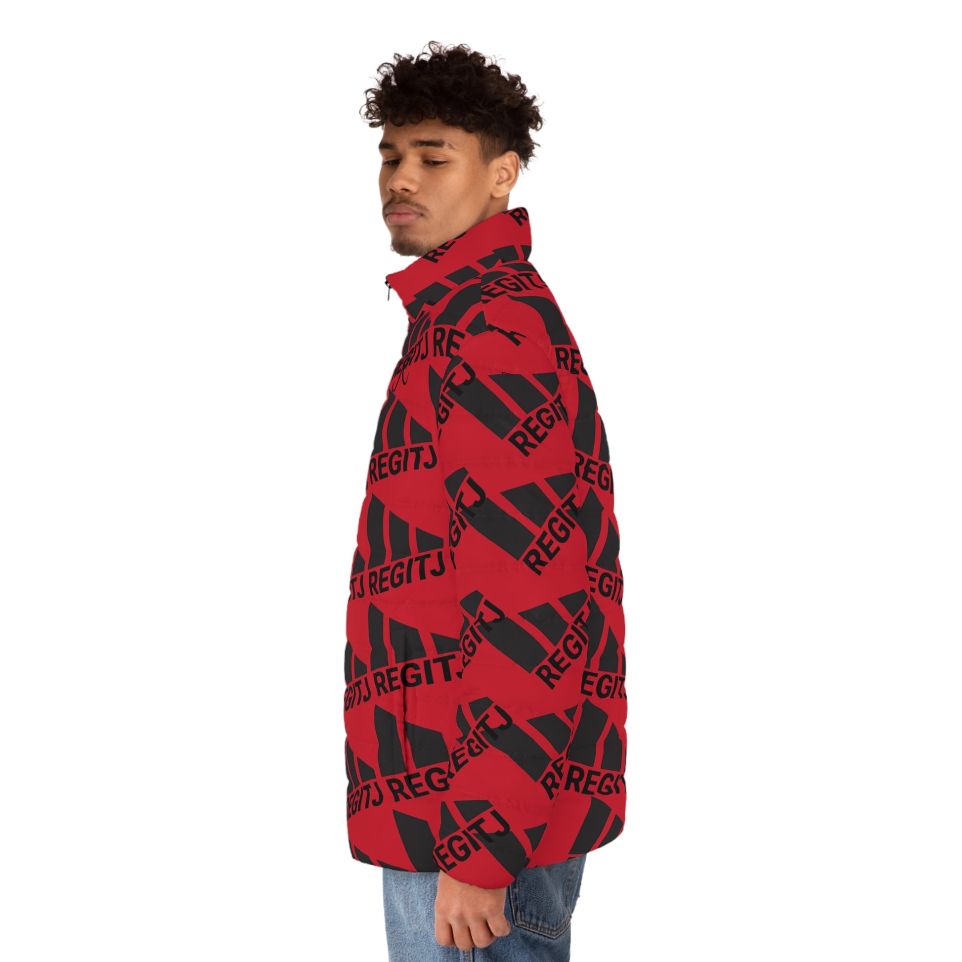 REGITJ Face Boys Men's Puffer Jacket (AOP)