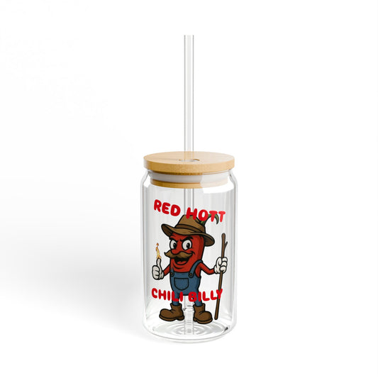 Hott Billy Chili Pepper Sipper Glass, 16oz - Perfect for Parties, BBQs, Home Bar, Gifts, Red Hot Chill Billy Design