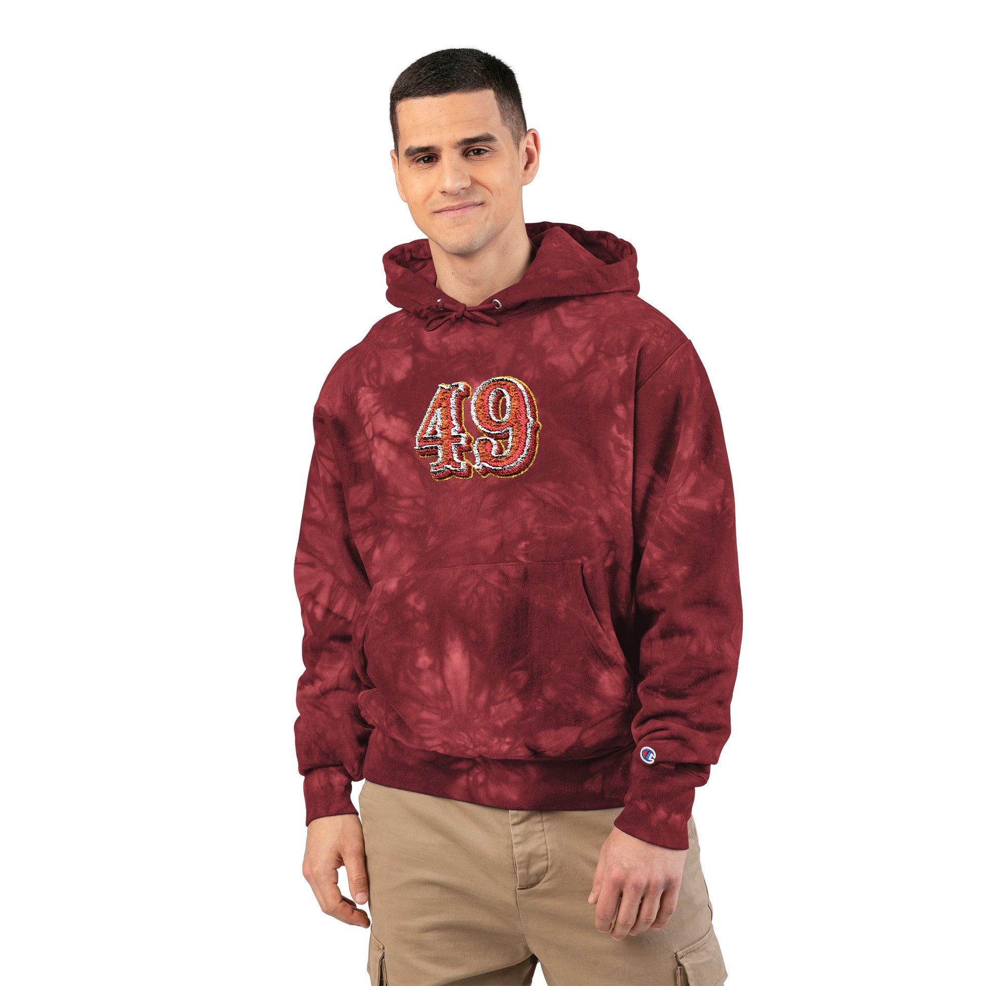 Tie-Dye Embroidered Hoodie — '49' Champion-Style Pullover - REGITJ FASHION 