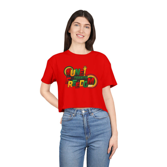 Juneteenth Freedom Women's Crop Tee, Celebratory Shirt, Black History Month Apparel, Festive Summer Wear, Social Justice Top - REGITJ FASHION 