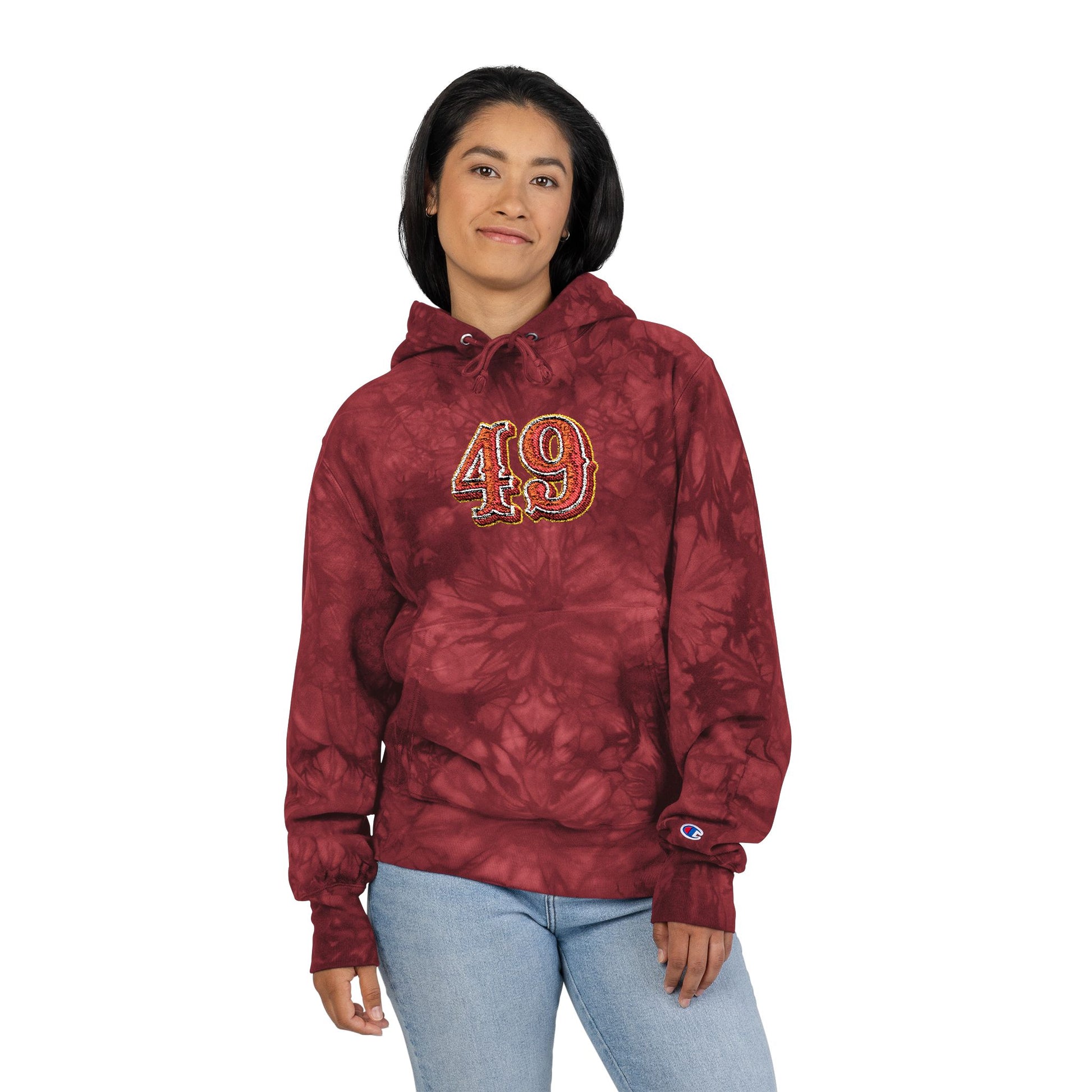 Tie-Dye Embroidered Hoodie — '49' Champion-Style Pullover - REGITJ FASHION 
