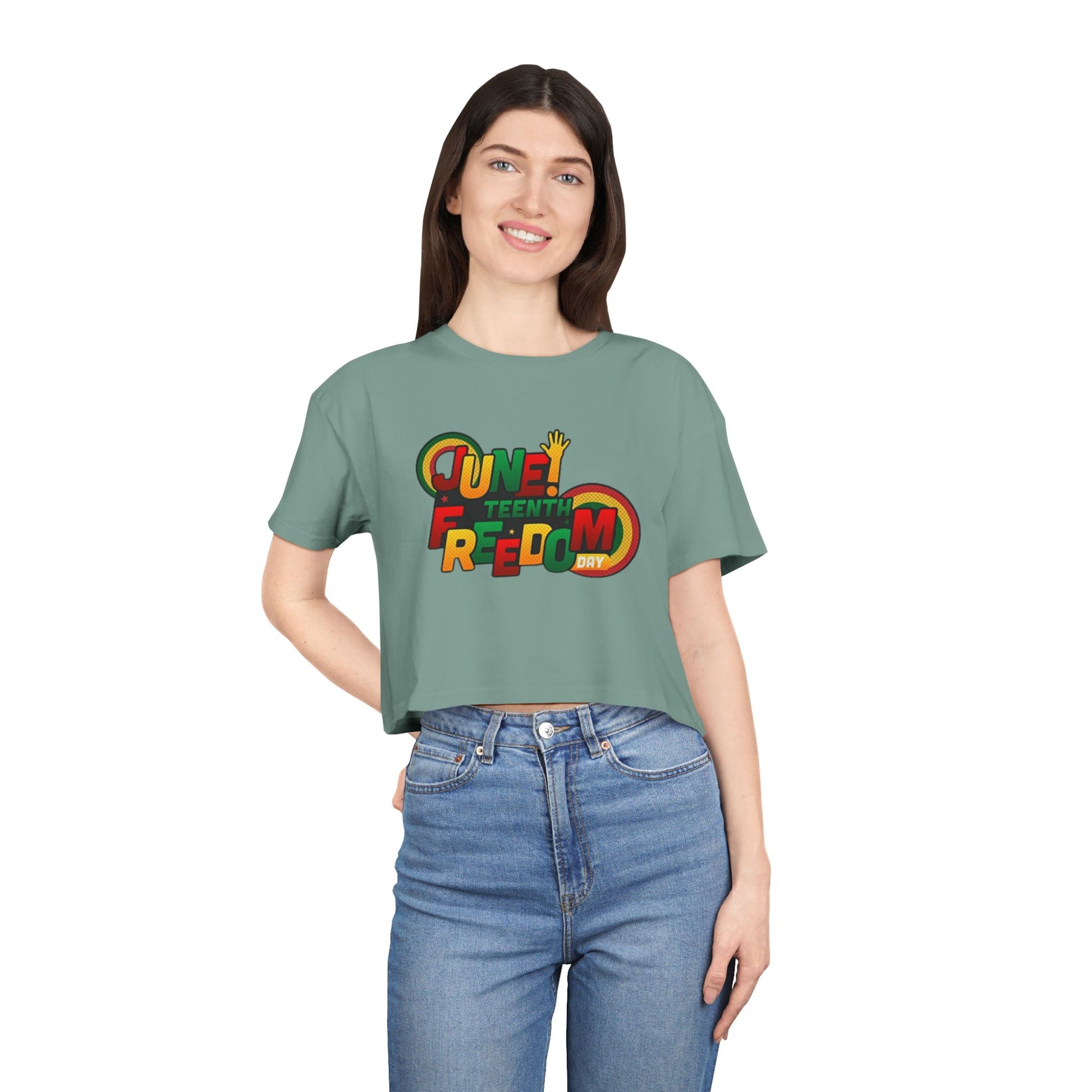 Juneteenth Freedom Women's Crop Tee, Celebratory Shirt, Black History Month Apparel, Festive Summer Wear, Social Justice Top - REGITJ FASHION 