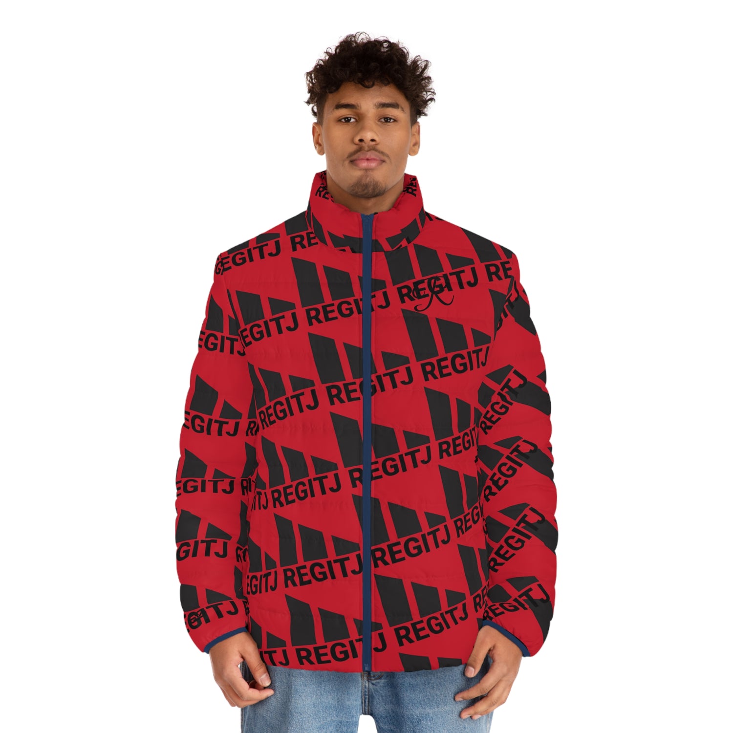 REGITJ Face Boys Men's Puffer Jacket (AOP)