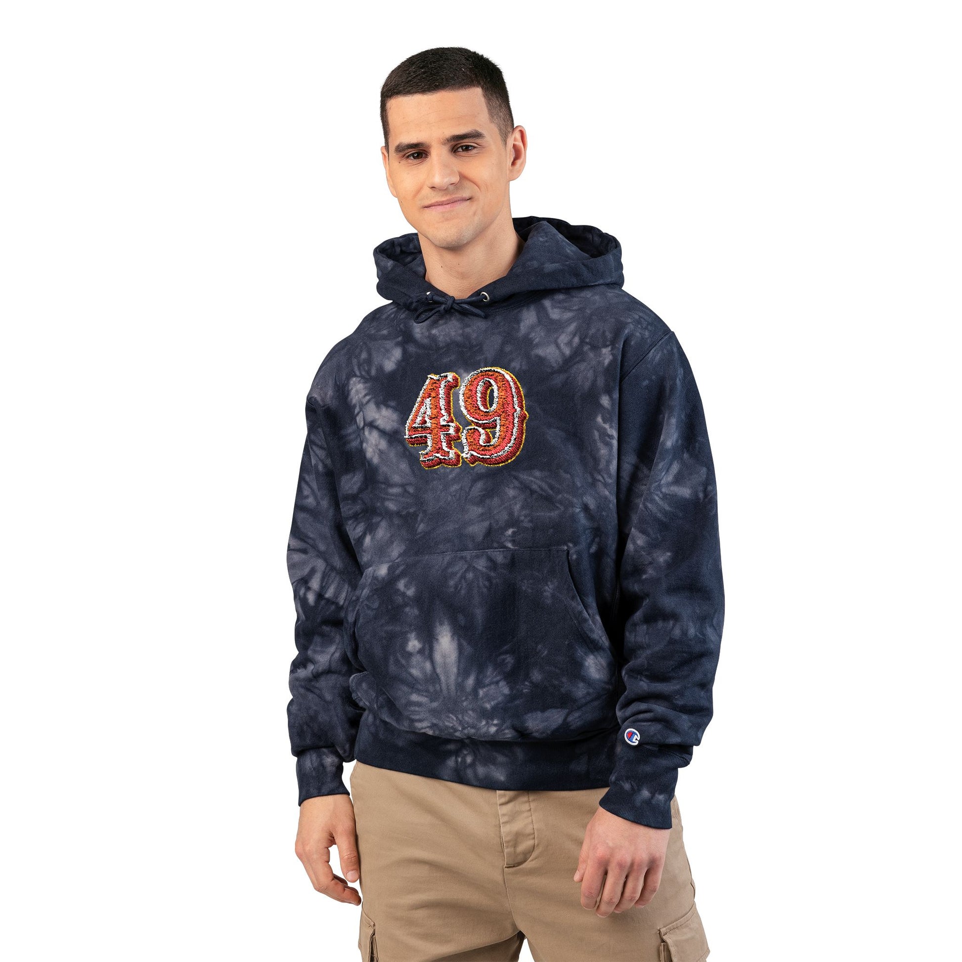Tie-Dye Embroidered Hoodie — '49' Champion-Style Pullover - REGITJ FASHION 