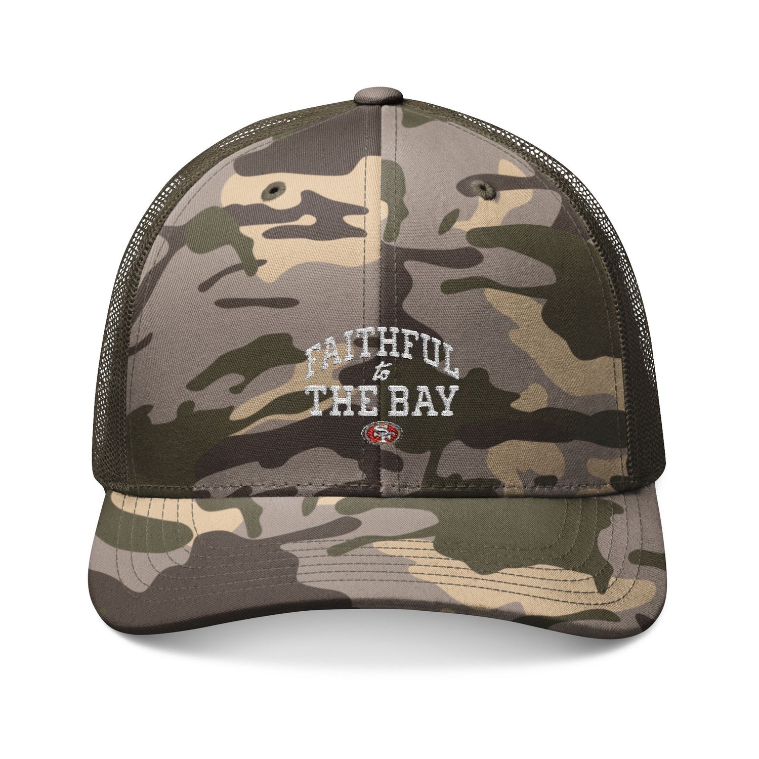 Faithful to the Bay Camouflage Trucker Hat, Outdoor Cap, Gift for Him, Hunting Accessory, Fishing Gear, Casual Wear - REGITJ FASHION 