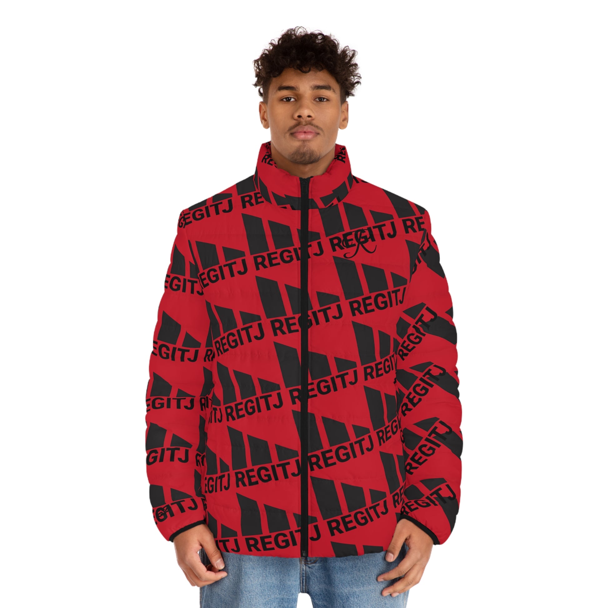 REGITJ Face Boys Men's Puffer Jacket (AOP)