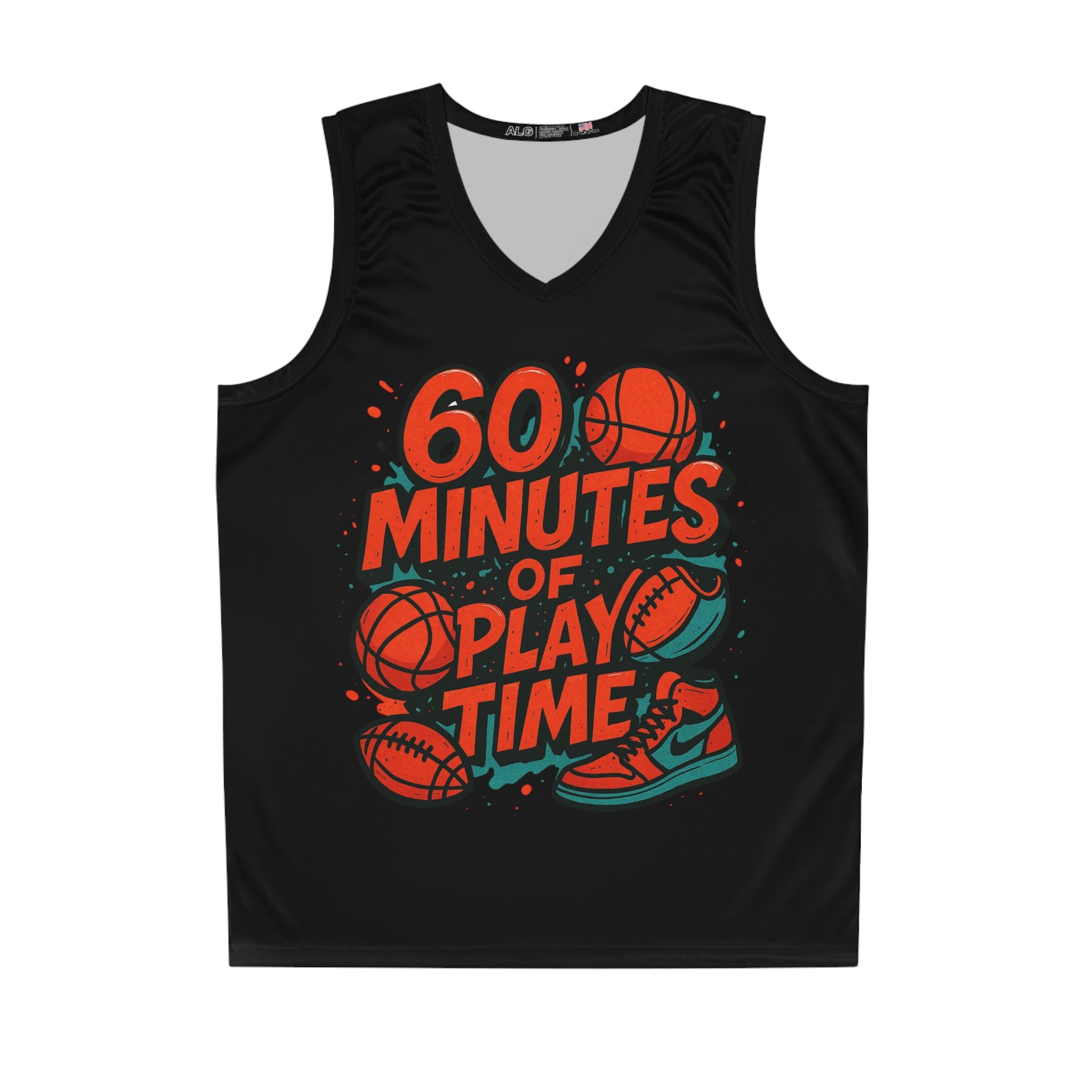 Playful Basketball Jersey – 60 Minutes of Play, Sports Apparel, Gift for Sports Lovers, Custom Jersey, Activewear, Basketball Gifts L Seam thread color automatically matched to design