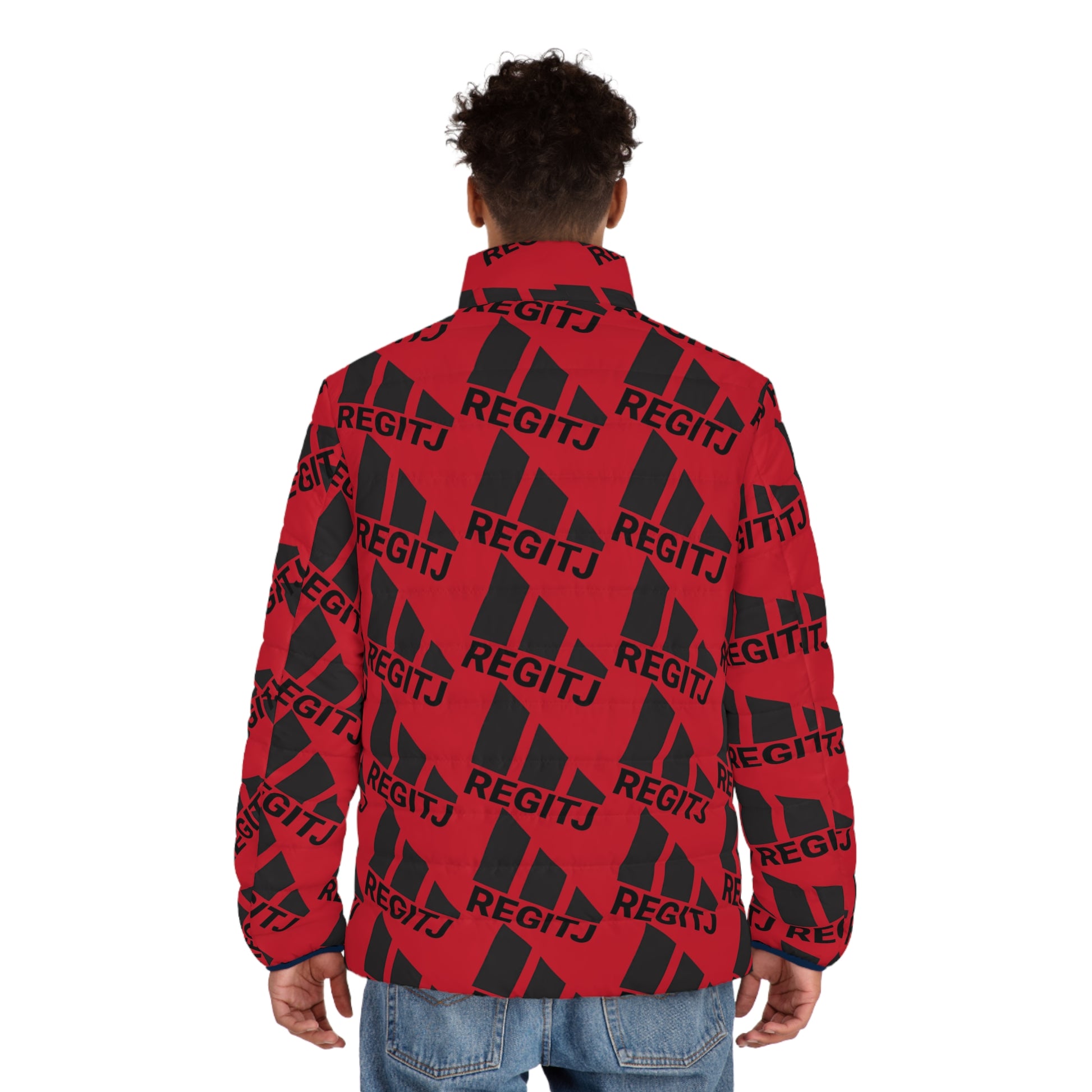 REGITJ Face Boys Men's Puffer Jacket (AOP)